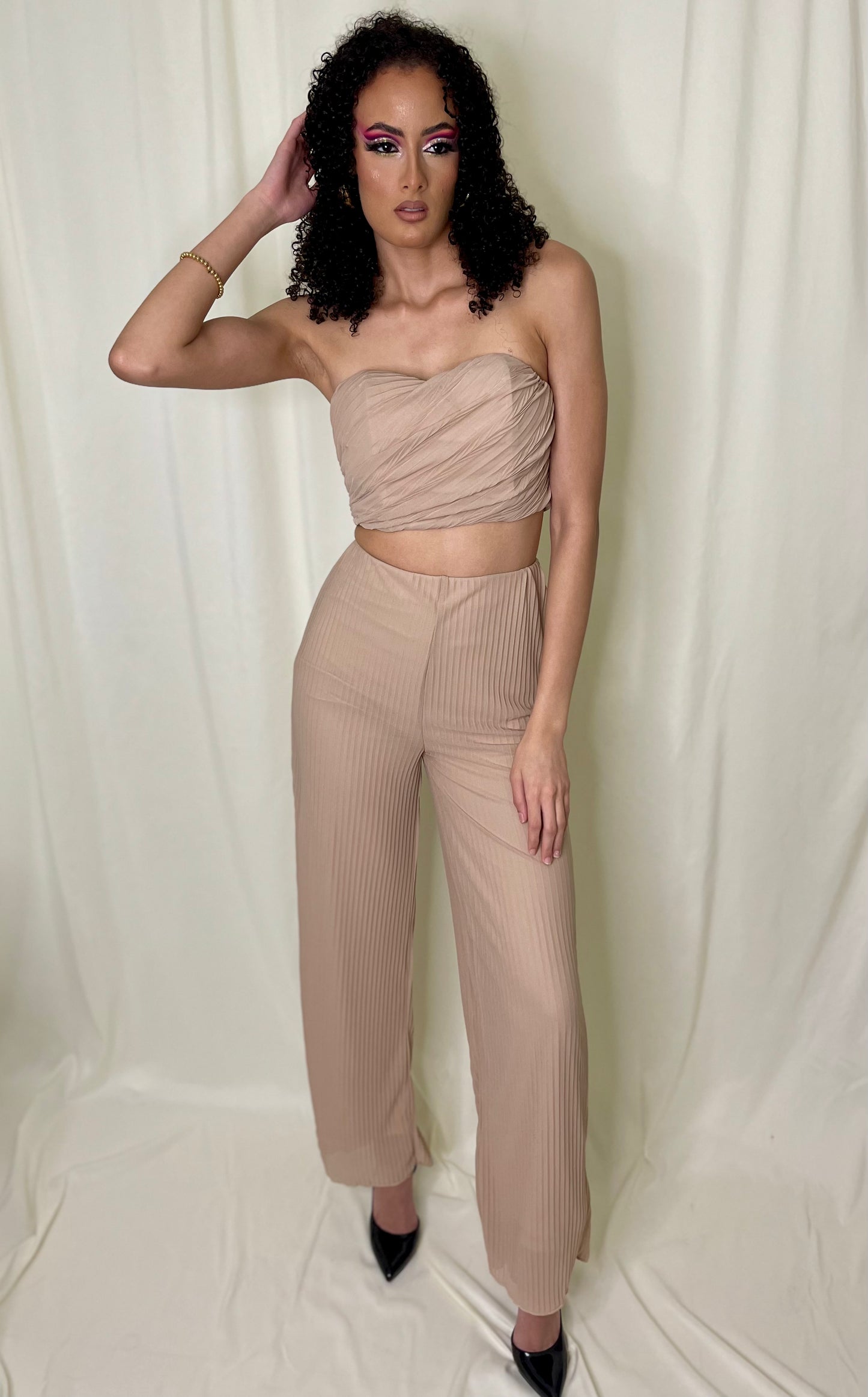Mocha Pleated Pants Set