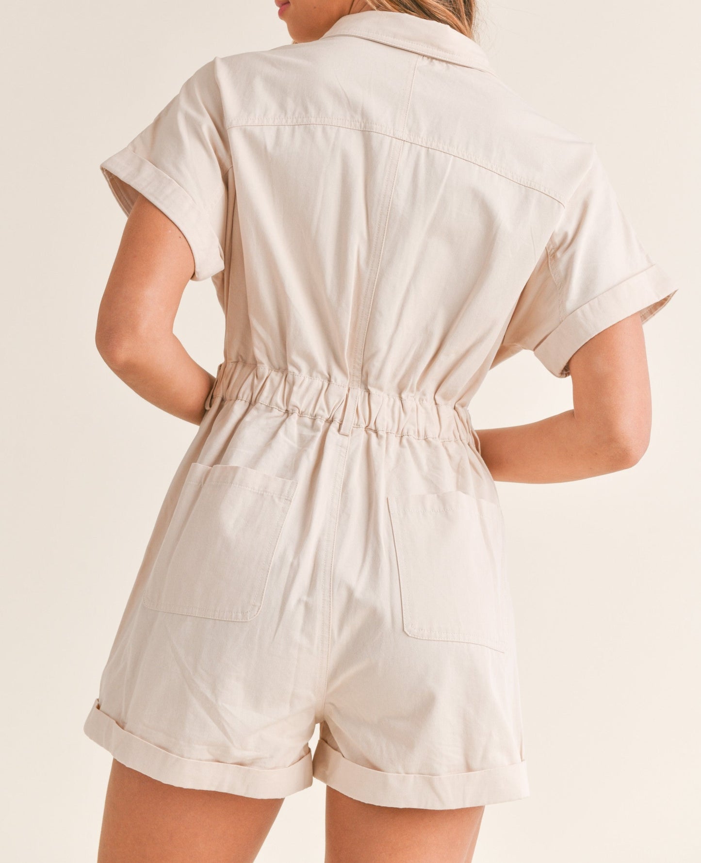 Beige Short Sleeve Romper