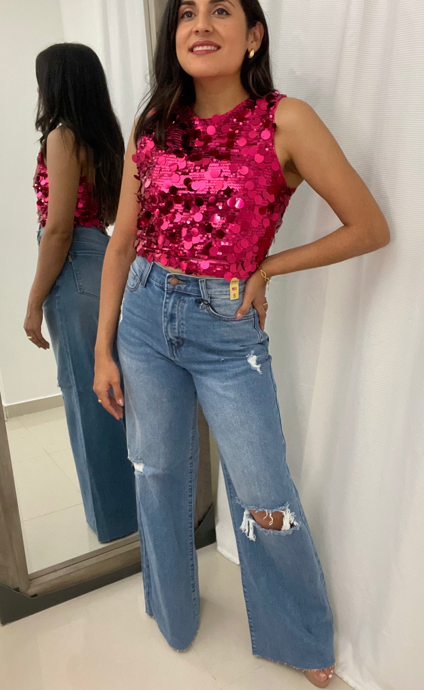 Vibrant Distress Wide Leg Jean