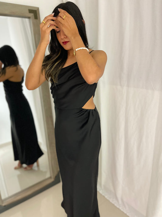 Satin One Shoulder Midi Dress