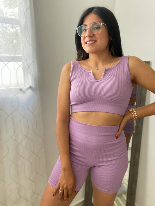 Lilac Biker Short Set