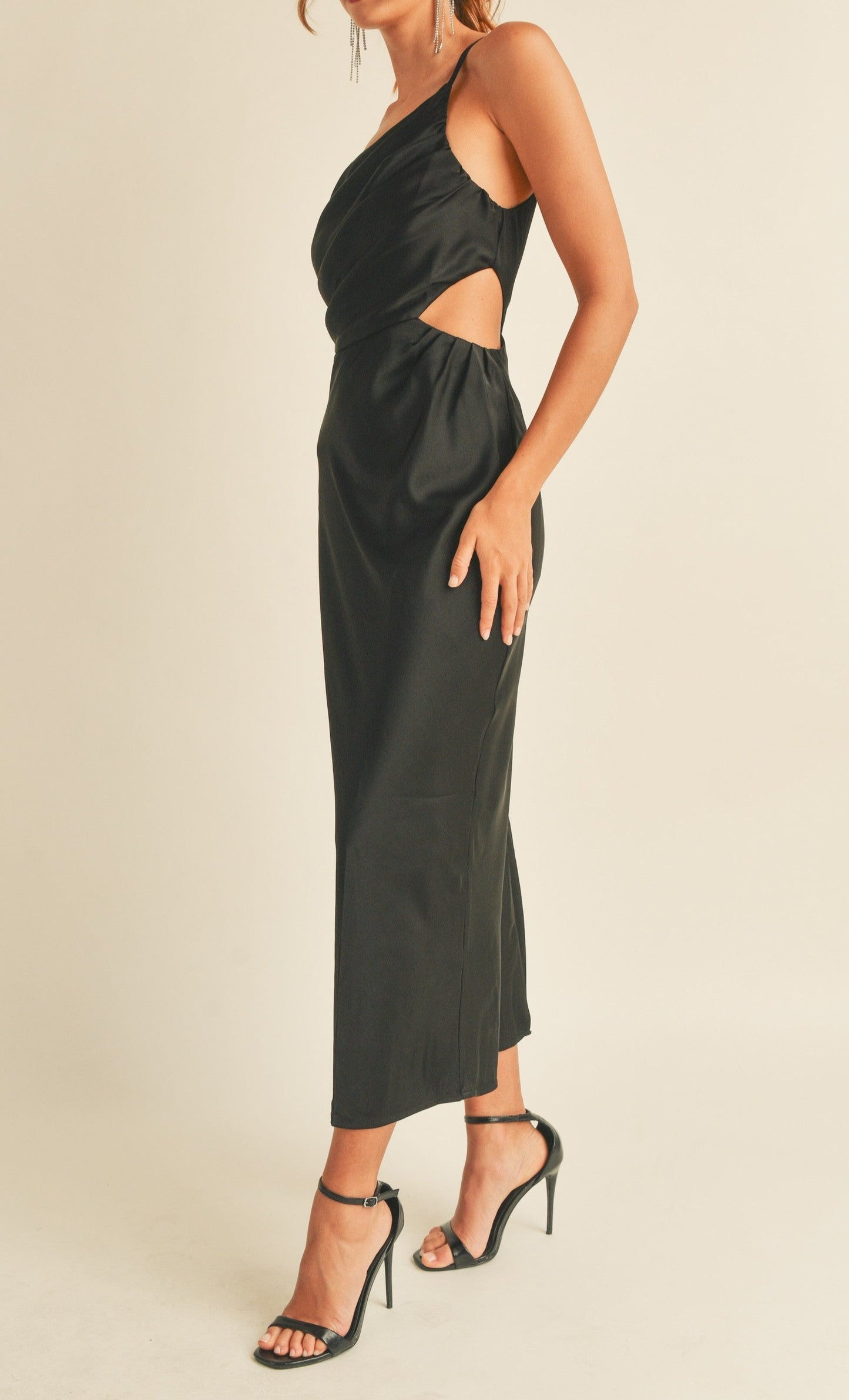 Satin One Shoulder Midi Dress