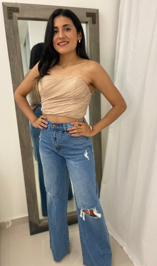 Vibrant Distress Wide Leg Jean