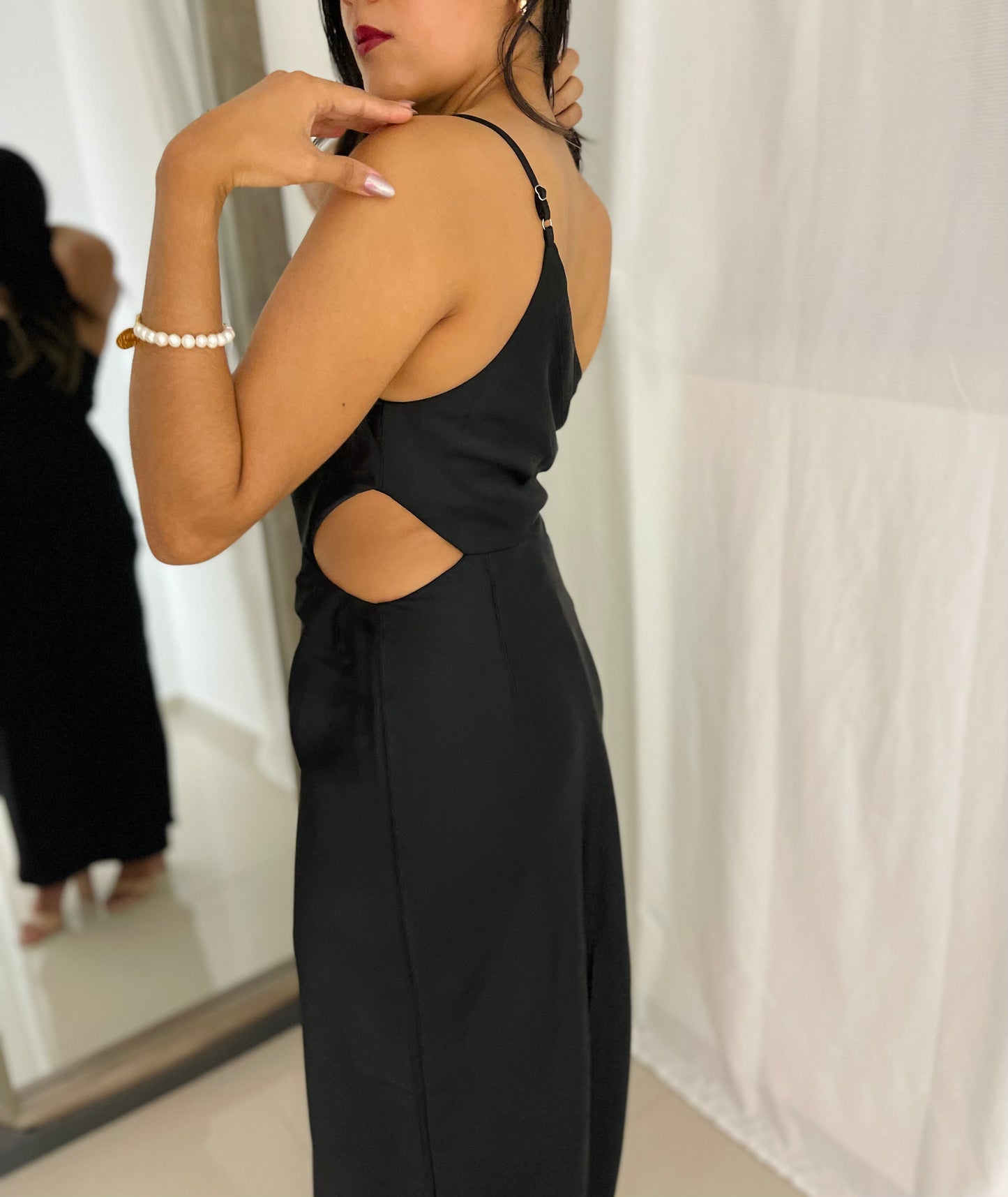 Satin One Shoulder Midi Dress